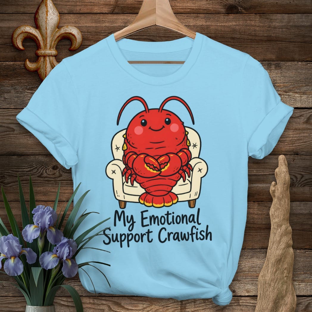 S / Sky Louisiana Emotional Support Crawfish T-Shirt by Laissez Faire Wear