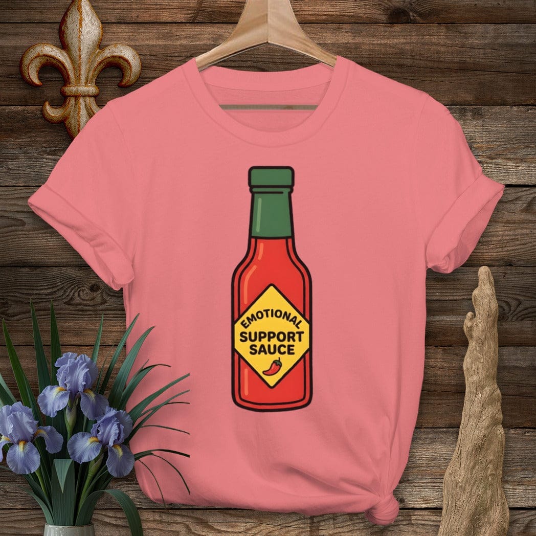 S / Coral Silk Louisiana Emotional Support Sauce T-Shirt by Laissez Faire Wear