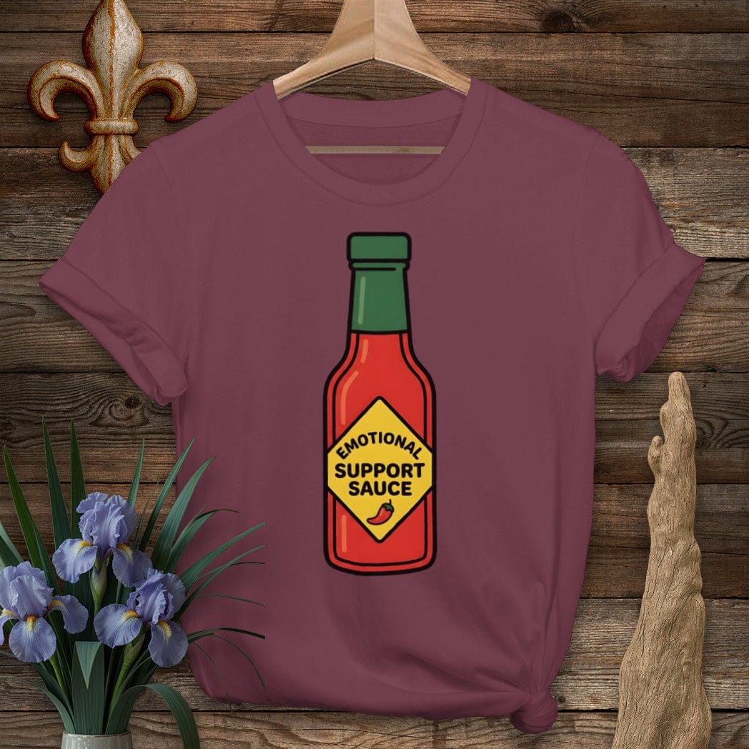 S / Maroon Louisiana Emotional Support Sauce T-Shirt by Laissez Faire Wear
