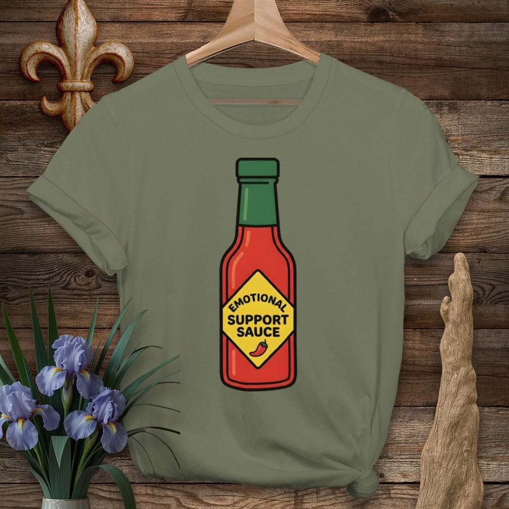 S / Military Green Louisiana Emotional Support Sauce T-Shirt by Laissez Faire Wear
