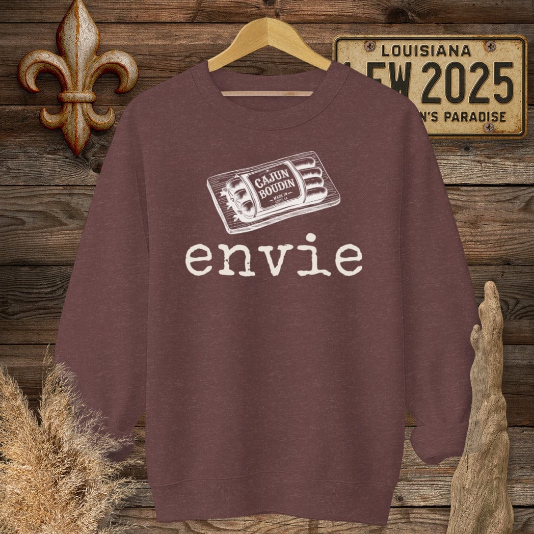 S / Heather Sport Dark Maroon Louisiana Envie Cajun French Boudin Sweatshirt by Laissez Faire Wear