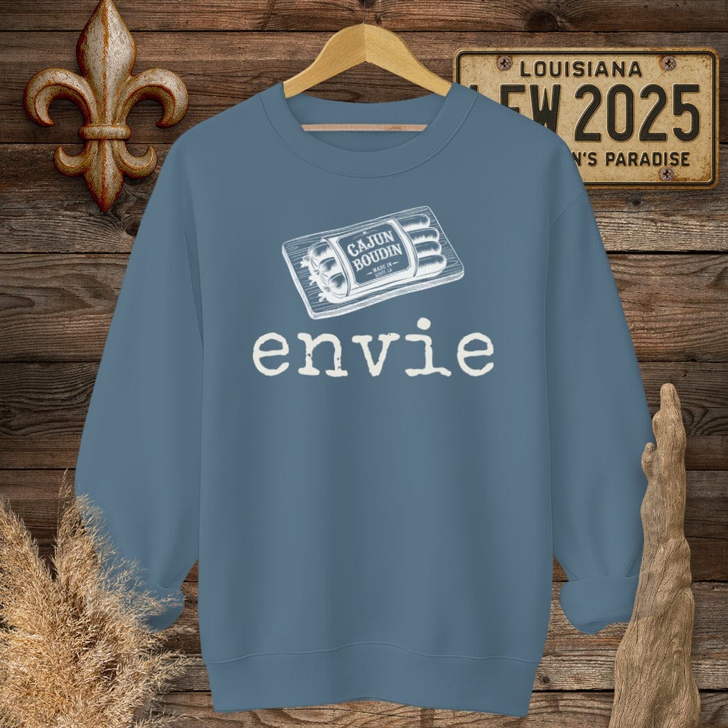 S / Indigo Blue Louisiana Envie Cajun French Boudin Sweatshirt by Laissez Faire Wear