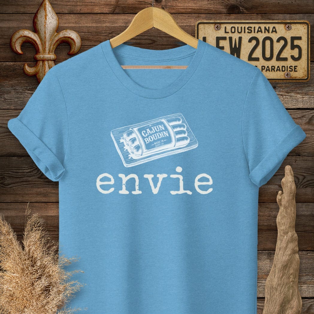 S / Heather Sapphire Louisiana Envie Cajun French Boudin T-Shirt by Laissez Faire Wear