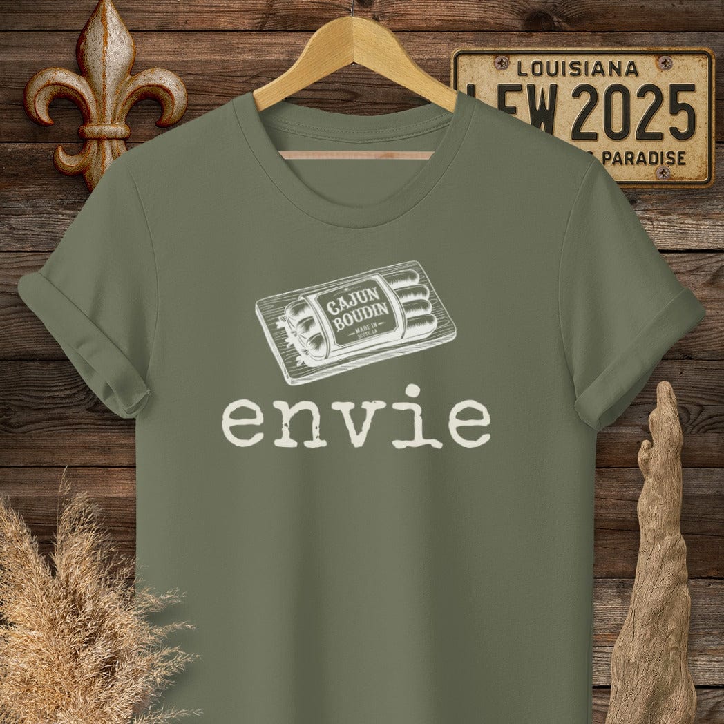 S / Military Green Louisiana Envie Cajun French Boudin T-Shirt by Laissez Faire Wear
