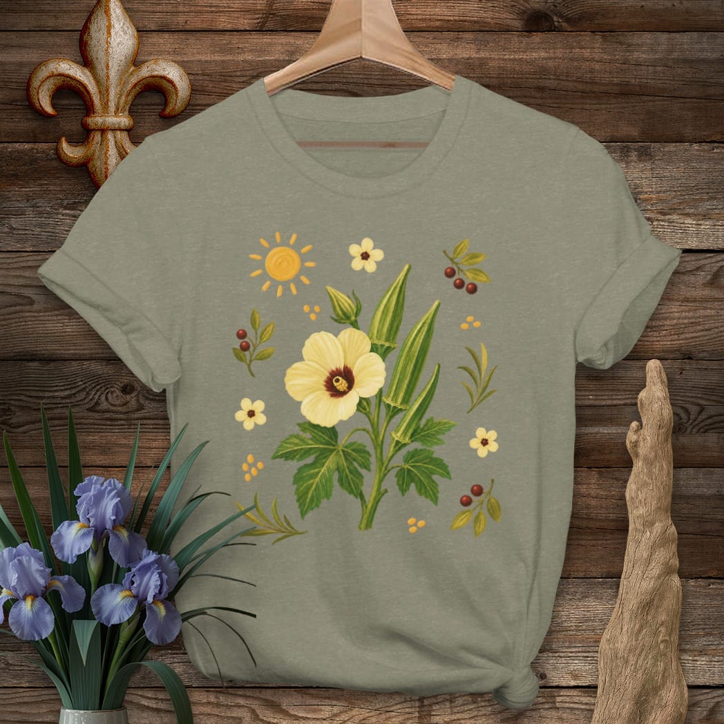 S / Heather Military Green Louisiana Essential Okra T-Shirt by Laissez Faire Wear