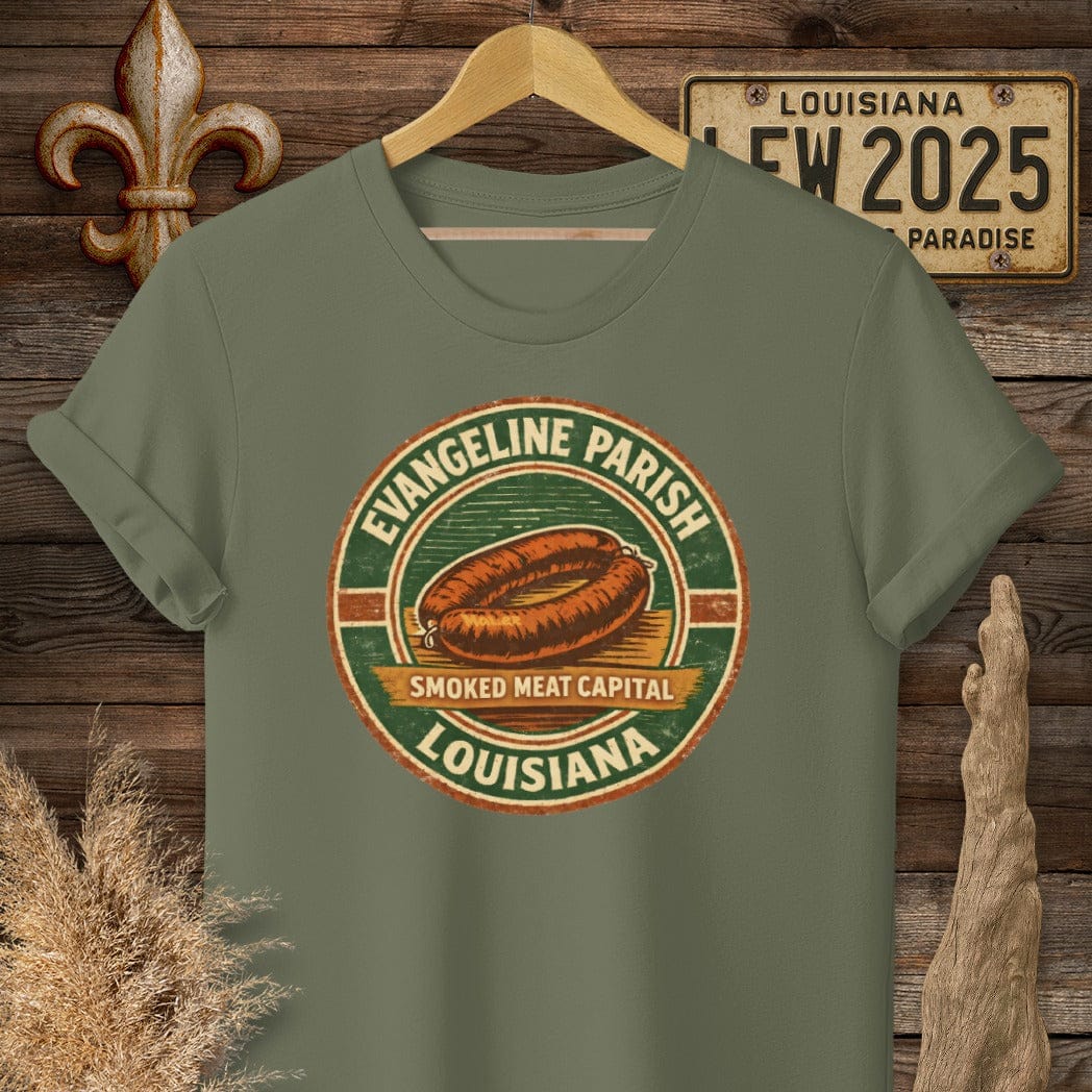 S / Military Green Louisiana Evangeline Parish T-Shirt by Laissez Faire Wear