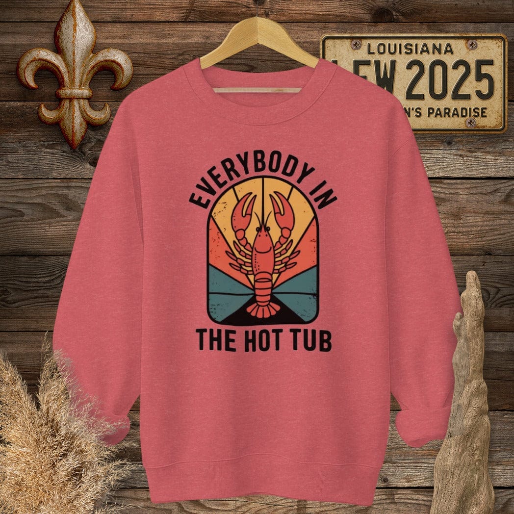 S / Heather Scarlet Red Louisiana Everybody in the Hot Tub Sweatshirt by Laissez Faire Wear