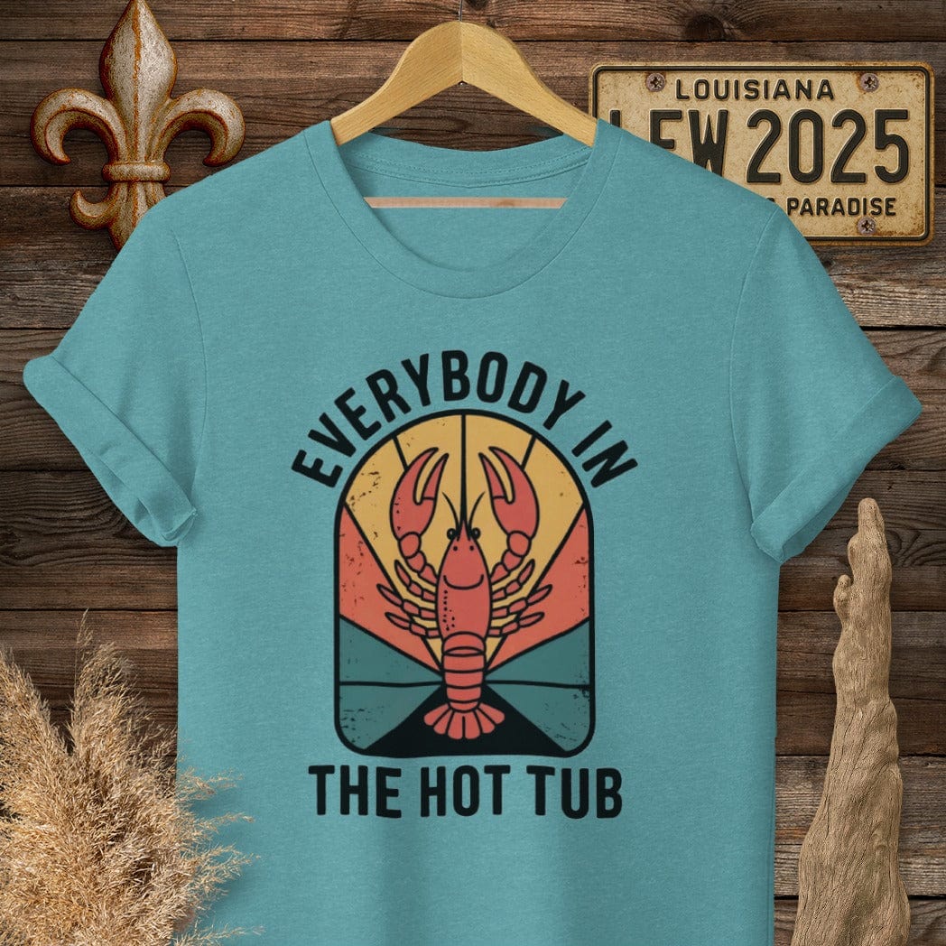 S / Heather Galapagos Blue Louisiana Everybody in the Hot Tub T-Shirt by Laissez Faire Wear