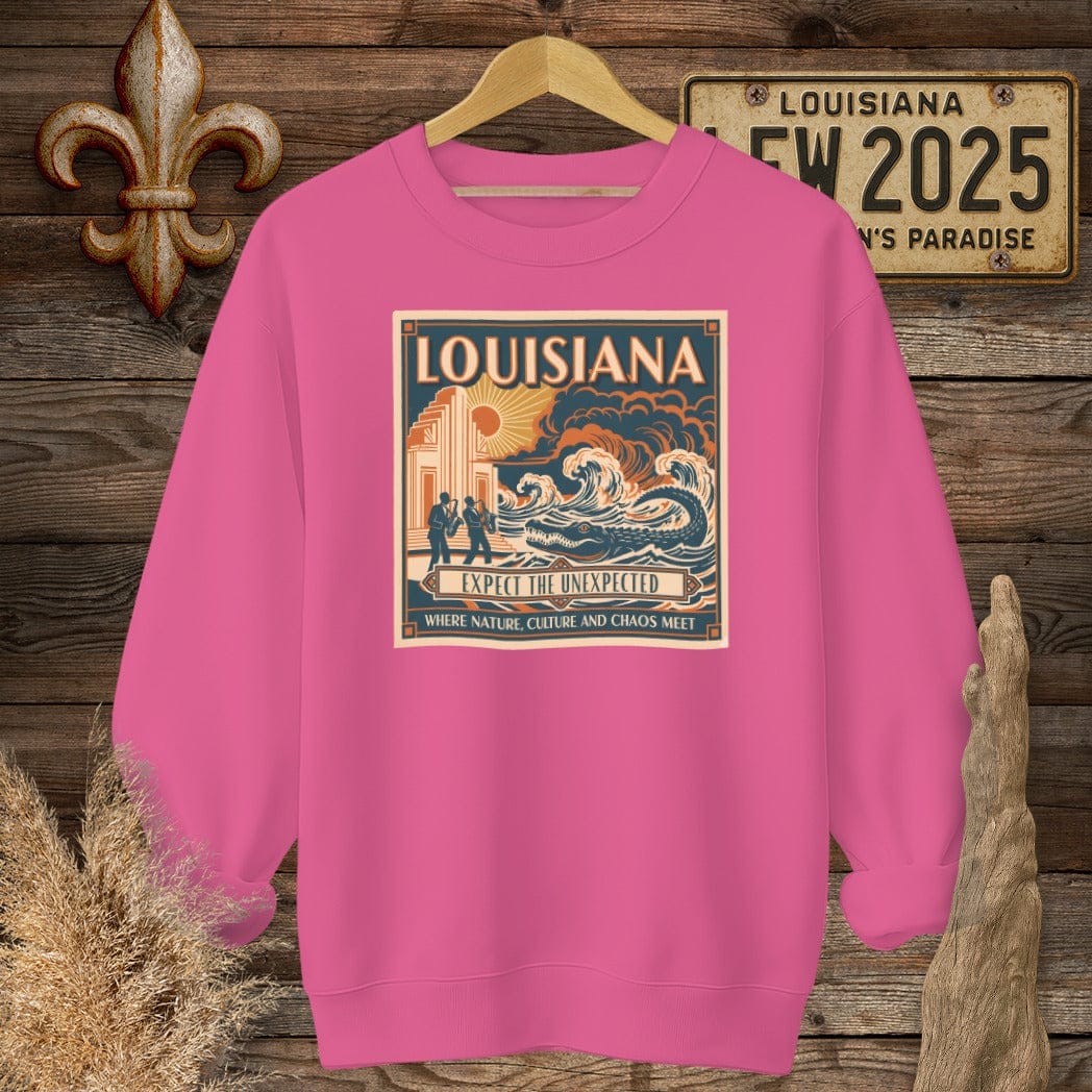 S / Heliconia Louisiana Expect The Unexpected Sweatshirt by Laissez Faire Wear