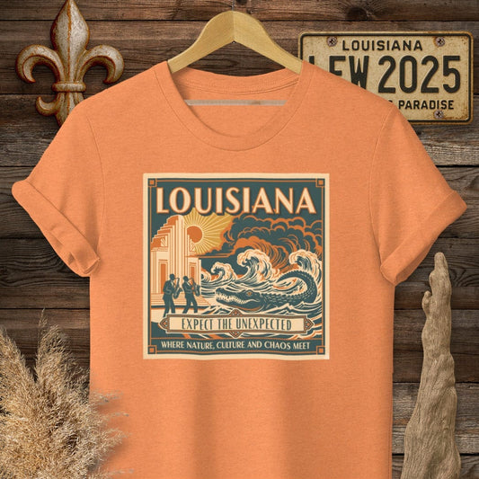 S / Heather Orange Louisiana Expect The Unexpected T-Shirt by Laissez Faire Wear