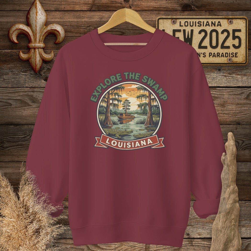 S / Garnet Louisiana Explore the Swamp Sweatshirt by Laissez Faire Wear