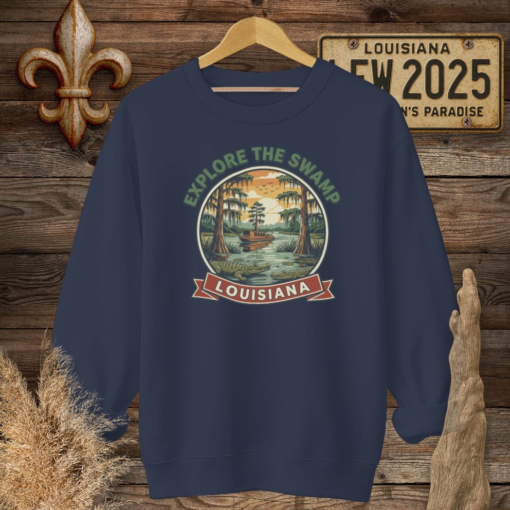 S / Navy Louisiana Explore the Swamp Sweatshirt by Laissez Faire Wear