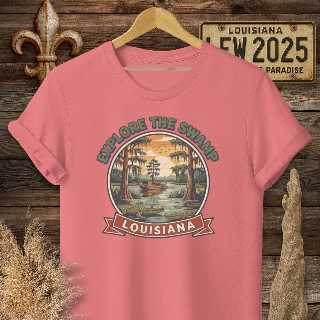 S / Coral Silk Louisiana Explore the Swamp T-Shirt by Laissez Faire Wear