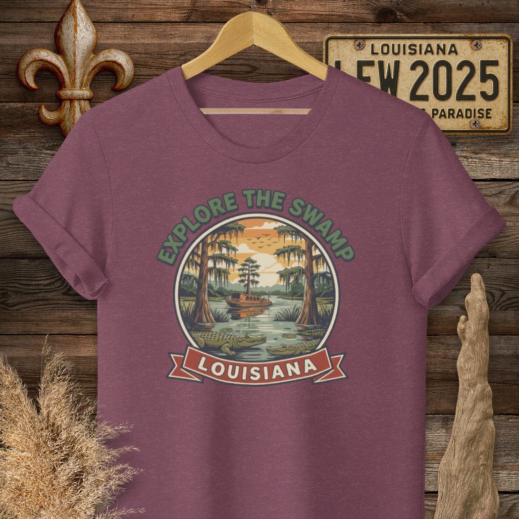 S / Heather Maroon Louisiana Explore the Swamp T-Shirt by Laissez Faire Wear