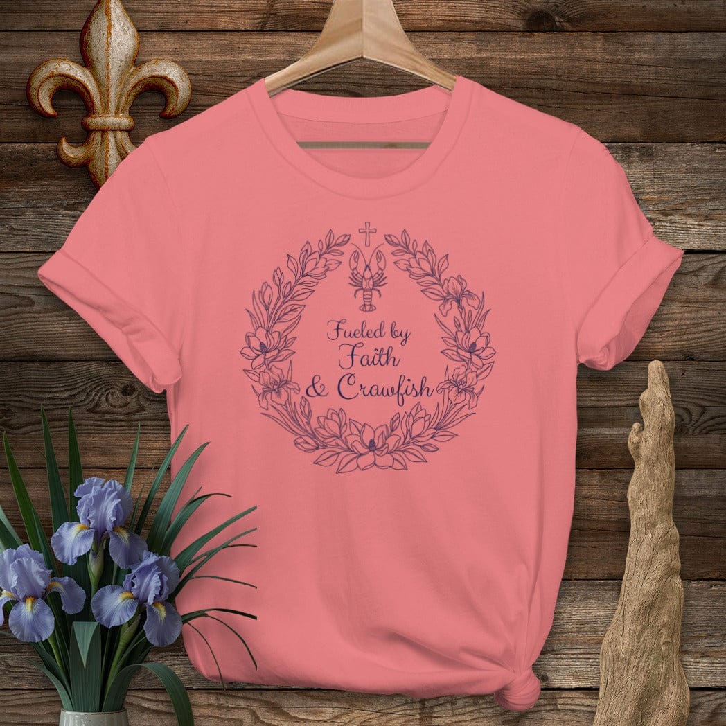 S / Coral Silk Louisiana Faith & Crawfish T-Shirt by Laissez Faire Wear