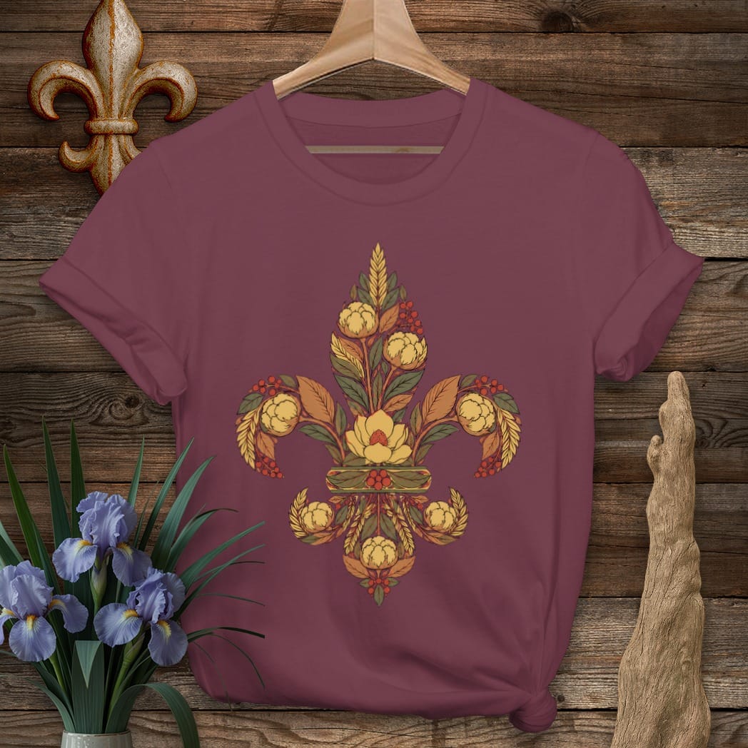 S / Maroon Louisiana Fall Fleur T-Shirt by Laissez Faire Wear