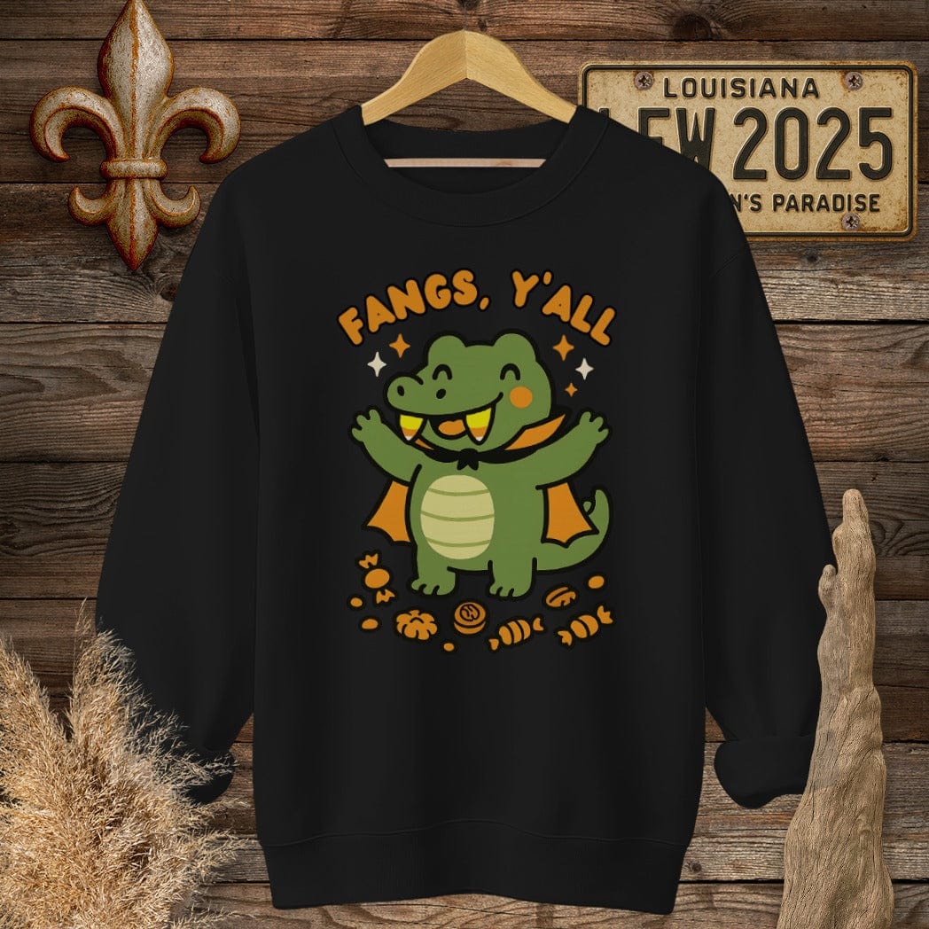 S / Black Louisiana Fangs Y'all Halloween Sweatshirt by Laissez Faire Wear