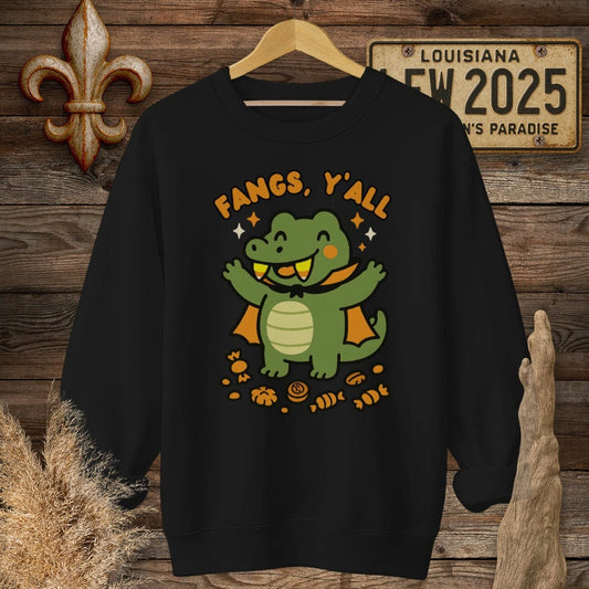 S / Black Louisiana Fangs Y'all Halloween Sweatshirt by Laissez Faire Wear