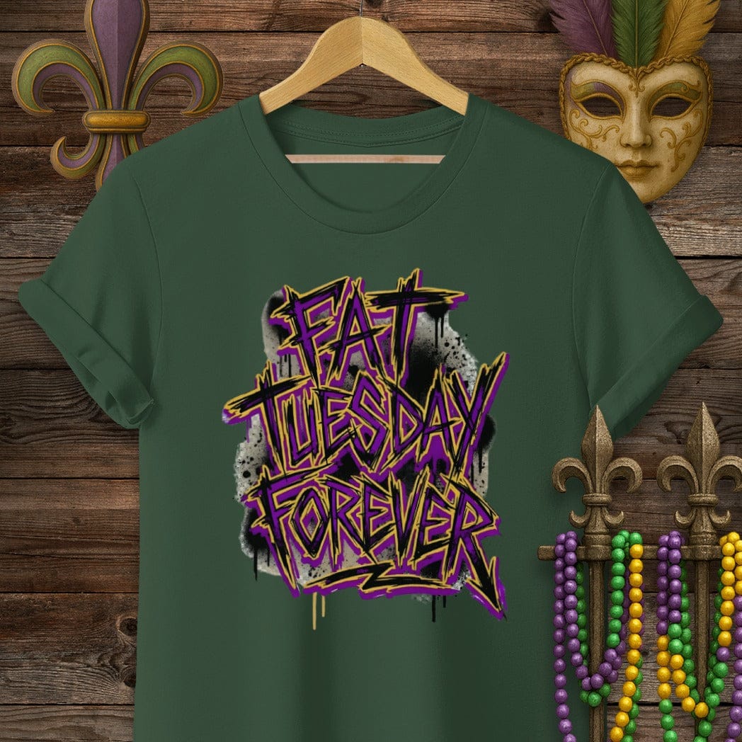 S / Forest Green Louisiana Fat Tuesday Forever T-Shirt by Laissez Faire Wear