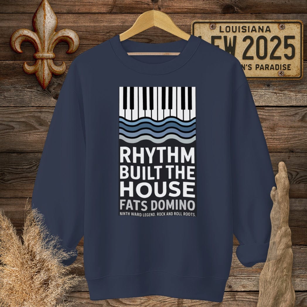 S / Navy Louisiana Fats Domino Rhythm Built The House Sweatshirt by Laissez Faire Wear