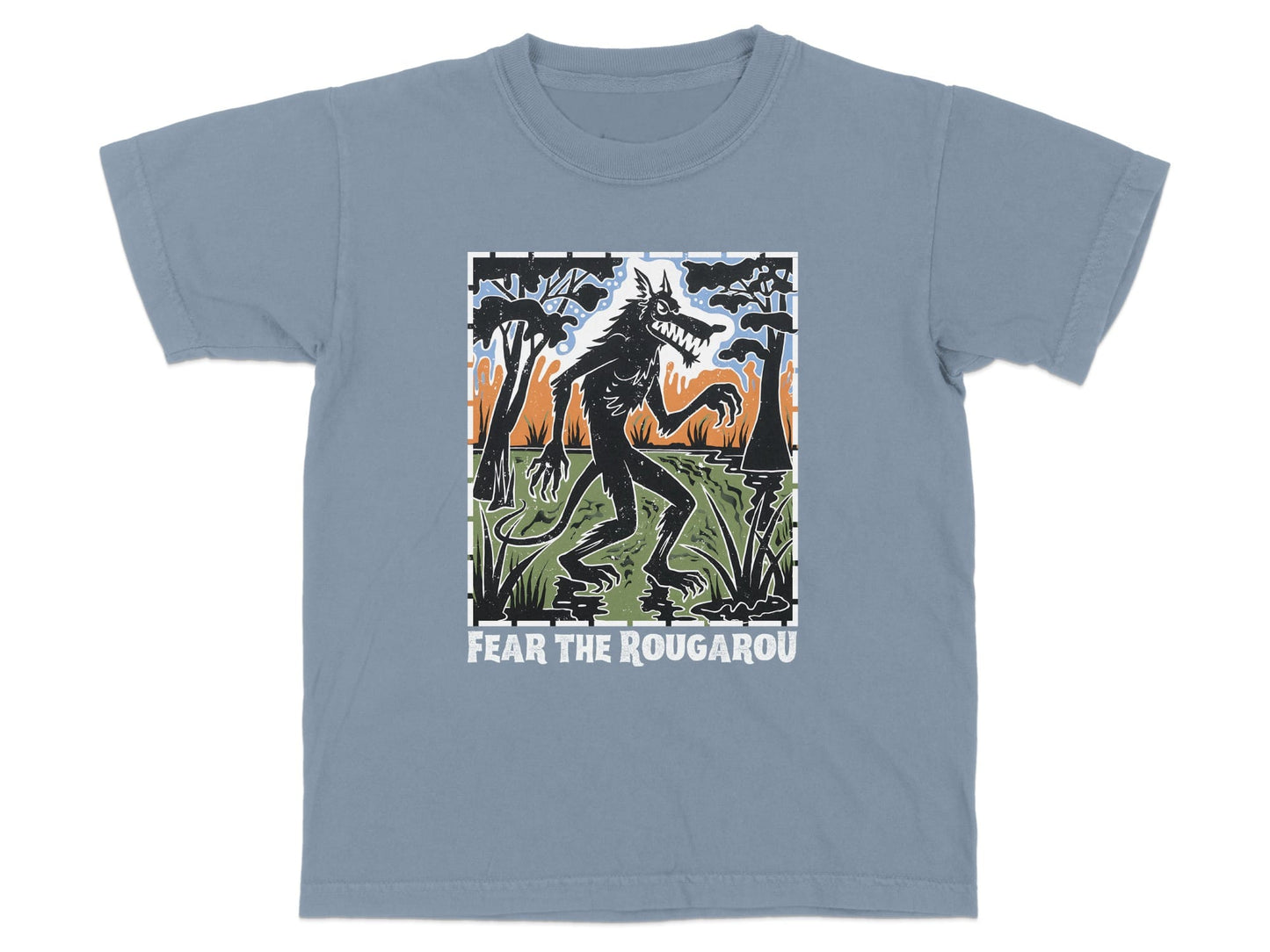 XS / Blue Jean Louisiana Fear the Rougarou Youth T-Shirt by Laissez Faire Wear