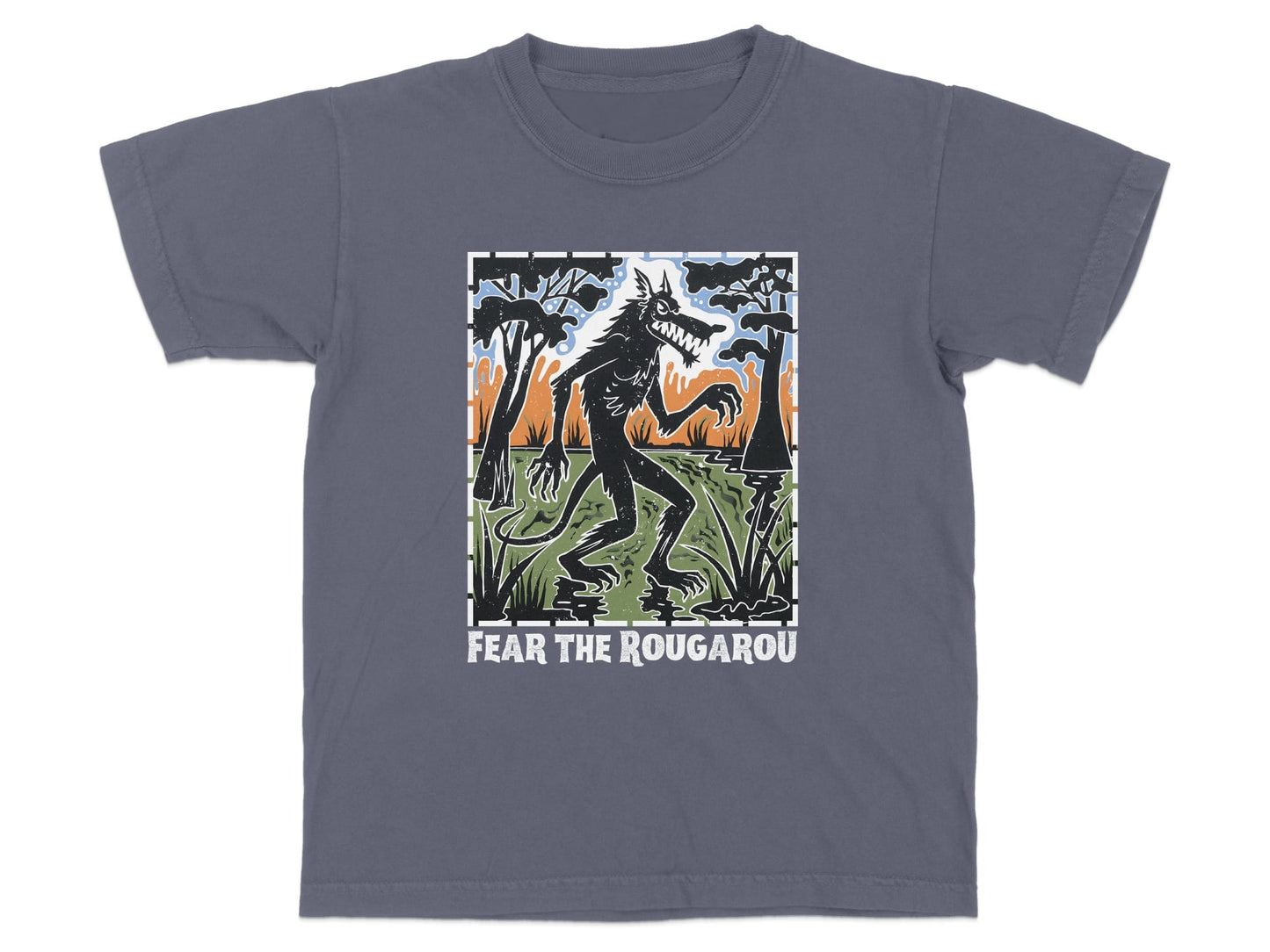 XS / Denim Louisiana Fear the Rougarou Youth T-Shirt by Laissez Faire Wear