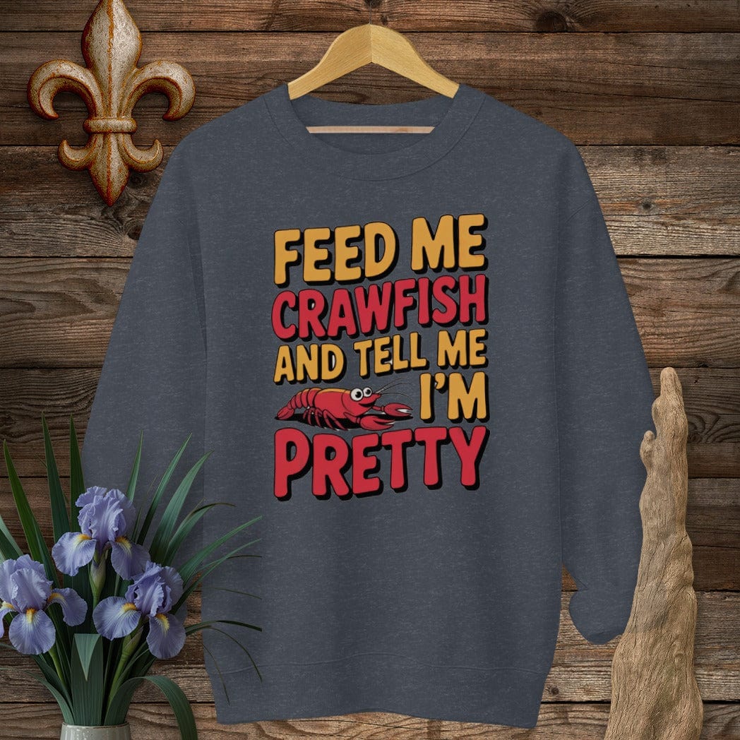 S / Heather Sport Dark Navy Louisiana Feed Me Crawfish Sweatshirt by Laissez Faire Wear