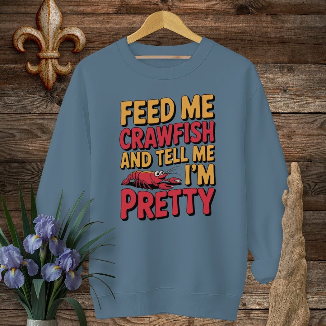 S / Indigo Blue Louisiana Feed Me Crawfish Sweatshirt by Laissez Faire Wear