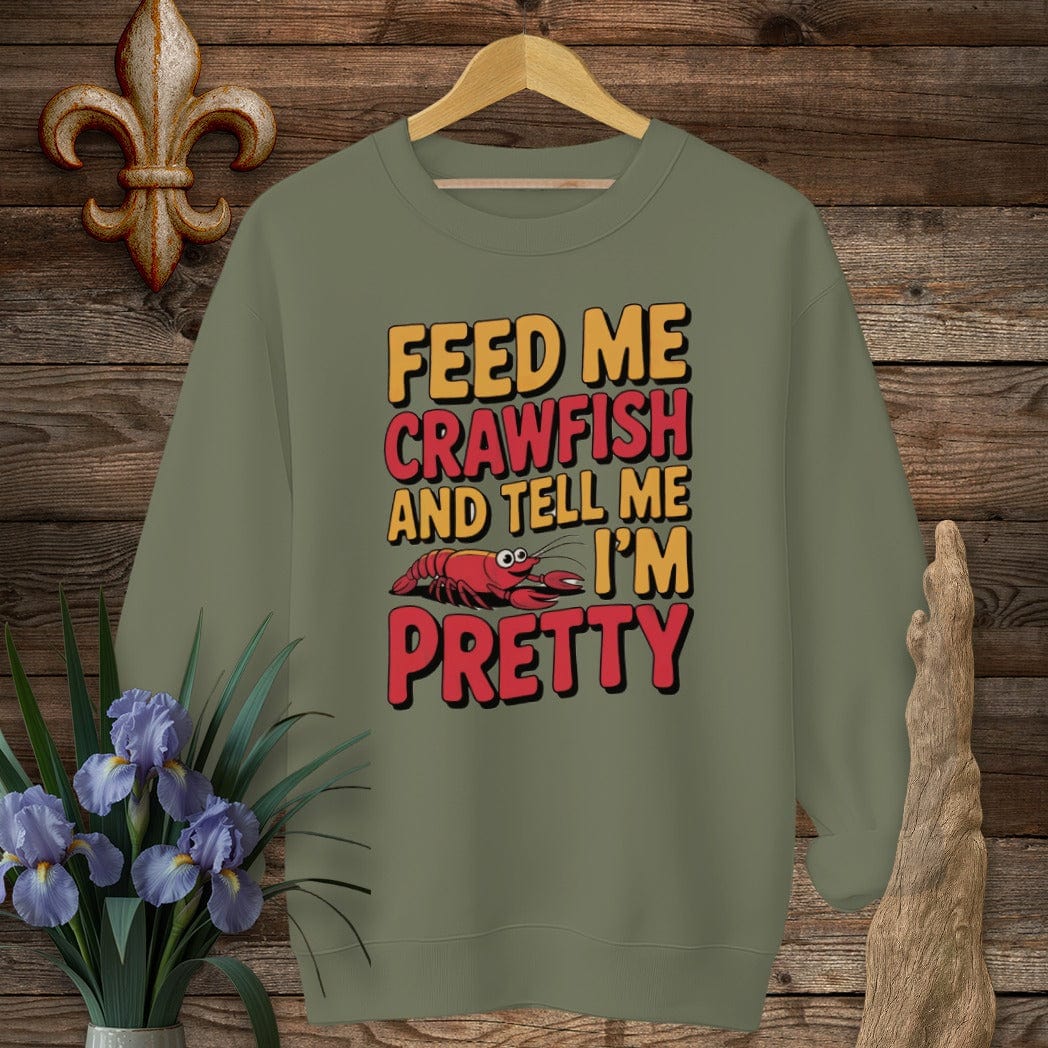 S / Military Green Louisiana Feed Me Crawfish Sweatshirt by Laissez Faire Wear