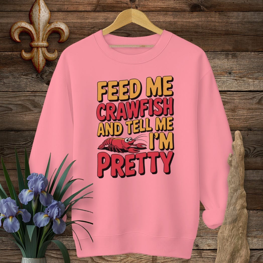 S / Safety Pink Louisiana Feed Me Crawfish Sweatshirt by Laissez Faire Wear