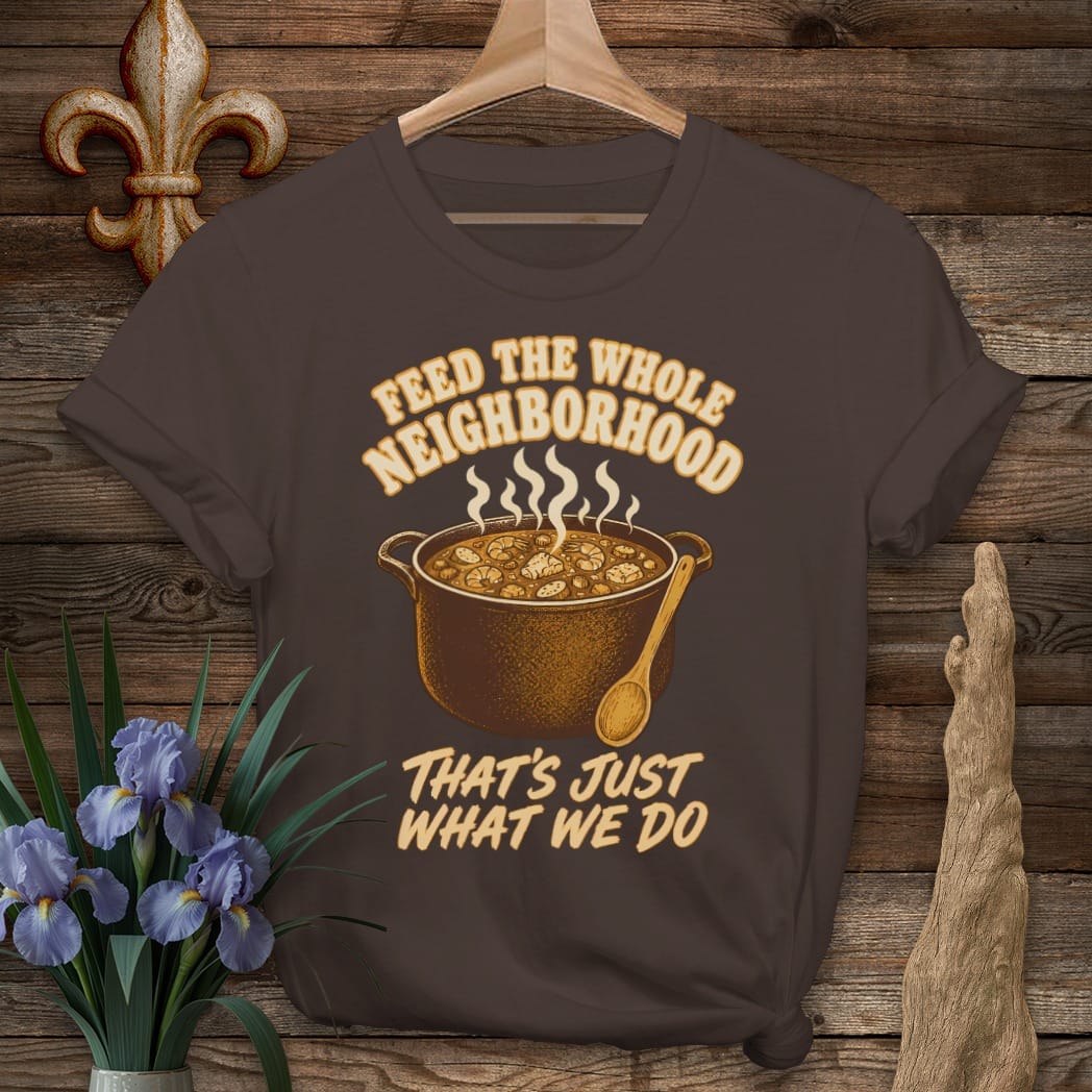 S / Dark Chocolate Louisiana Feed the Neighborhood T-Shirt by Laissez Faire Wear