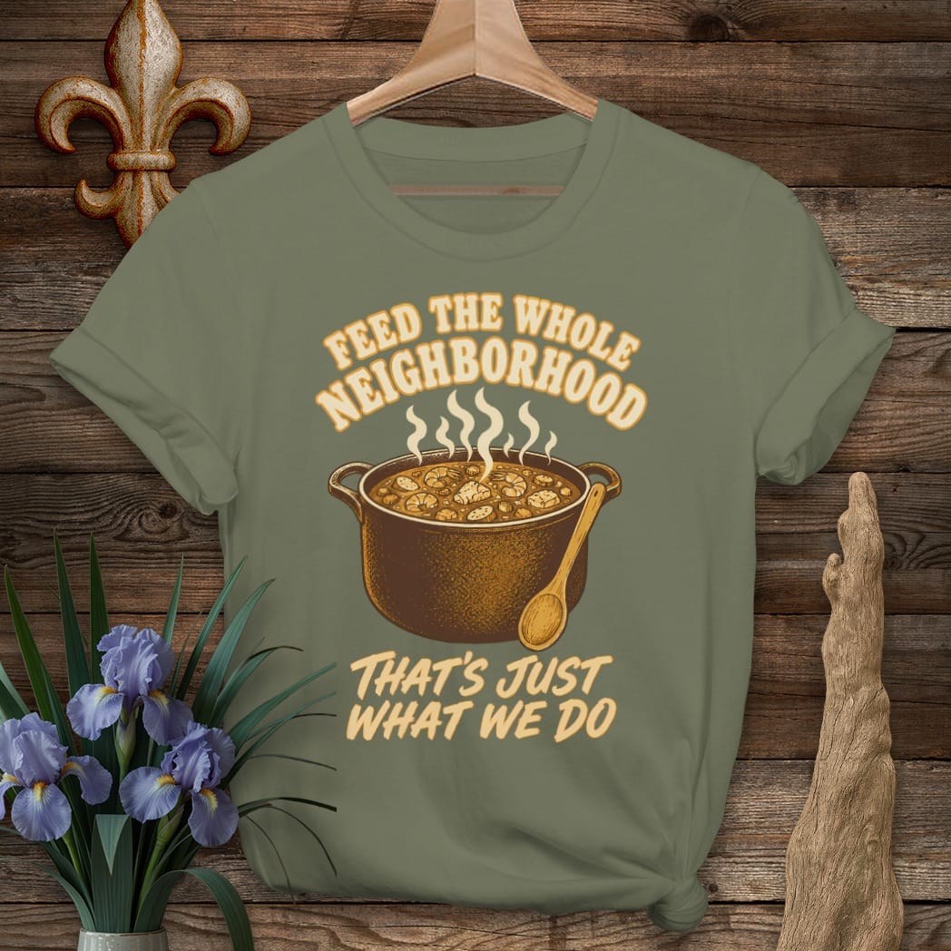 S / Military Green Louisiana Feed the Neighborhood T-Shirt by Laissez Faire Wear