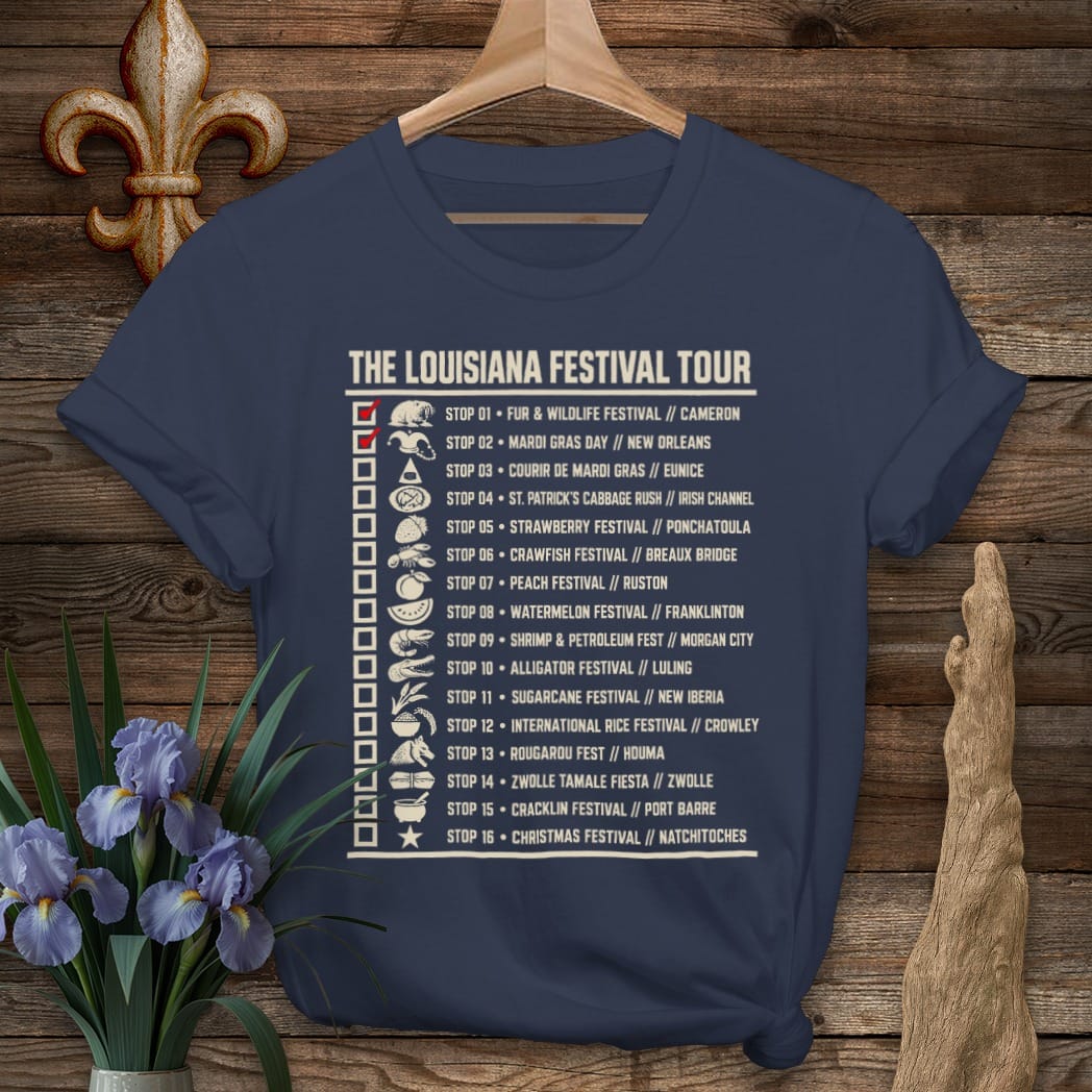 S / Navy Louisiana Festival Tour T-Shirt by Laissez Faire Wear
