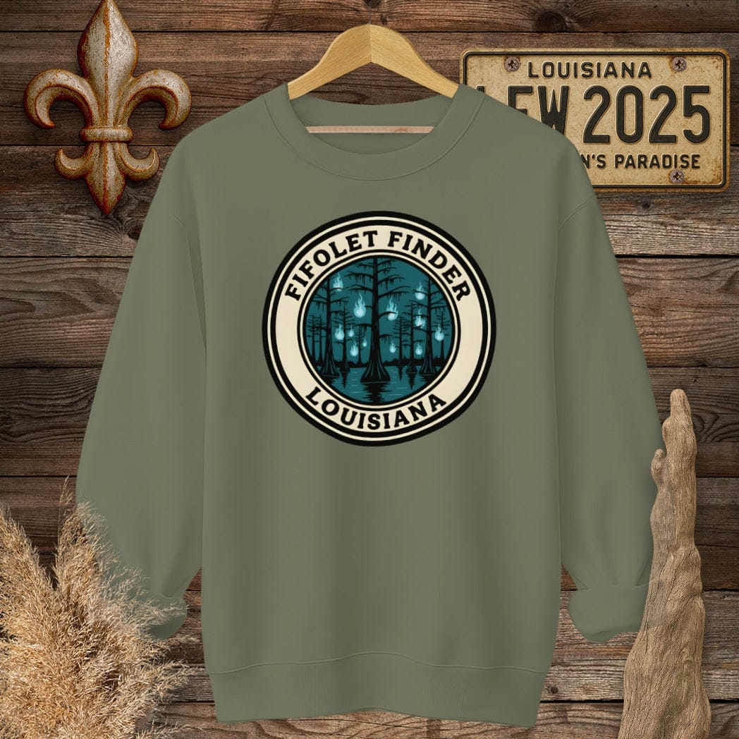 S / Military Green Louisiana Fifolet Finder Sweatshirt by Laissez Faire Wear