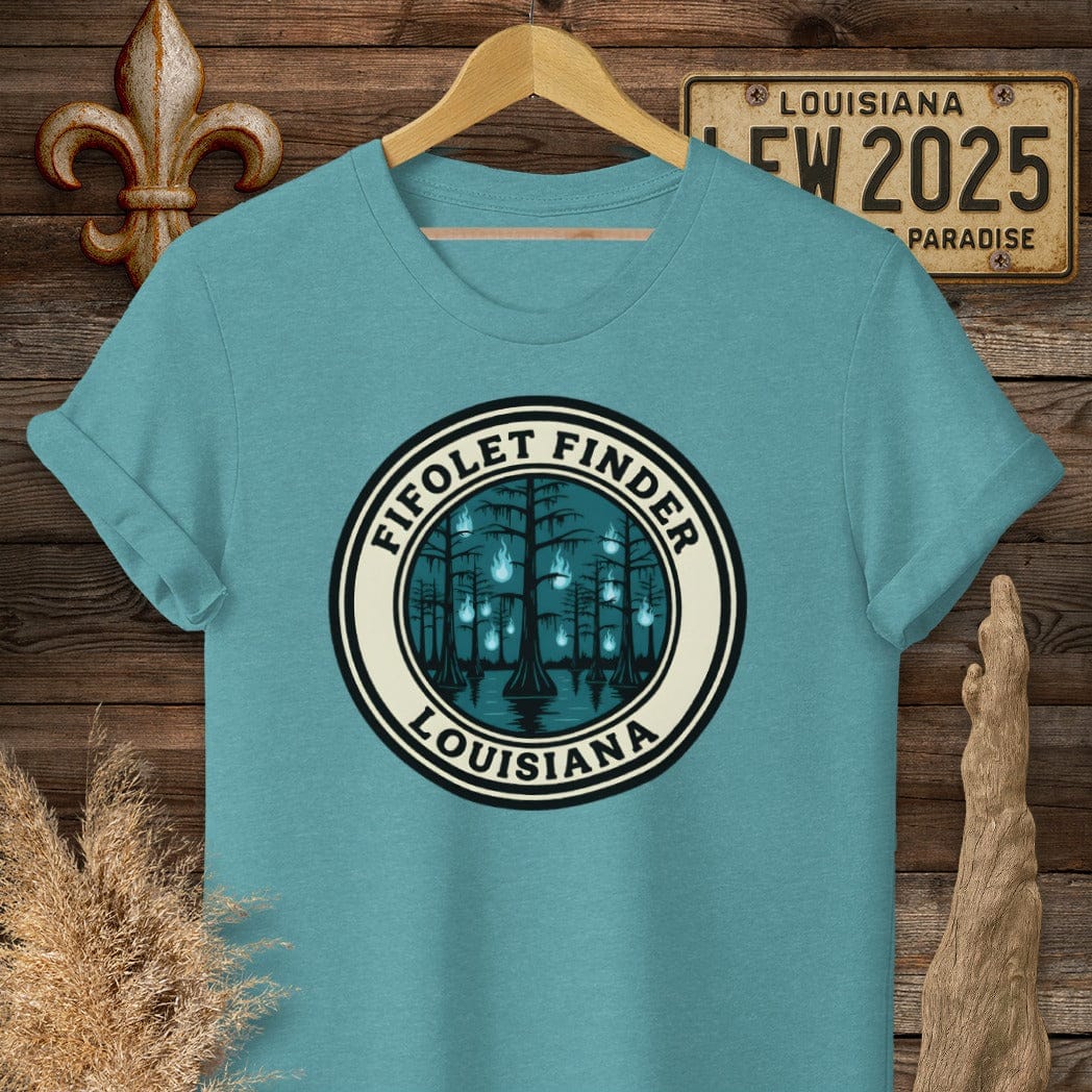 S / Heather Galapagos Blue Louisiana Fifolet Finder T-Shirt by Laissez Faire Wear