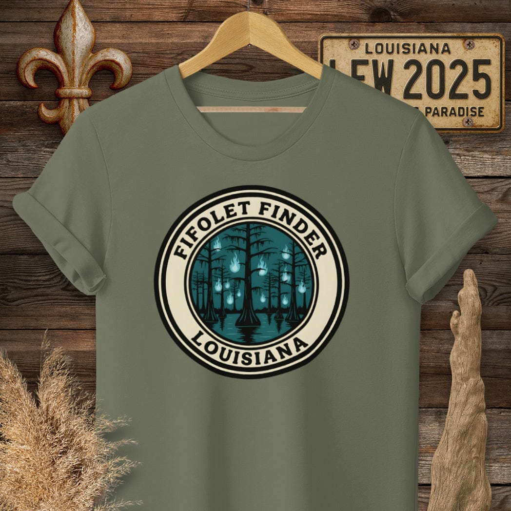 S / Military Green Louisiana Fifolet Finder T-Shirt by Laissez Faire Wear