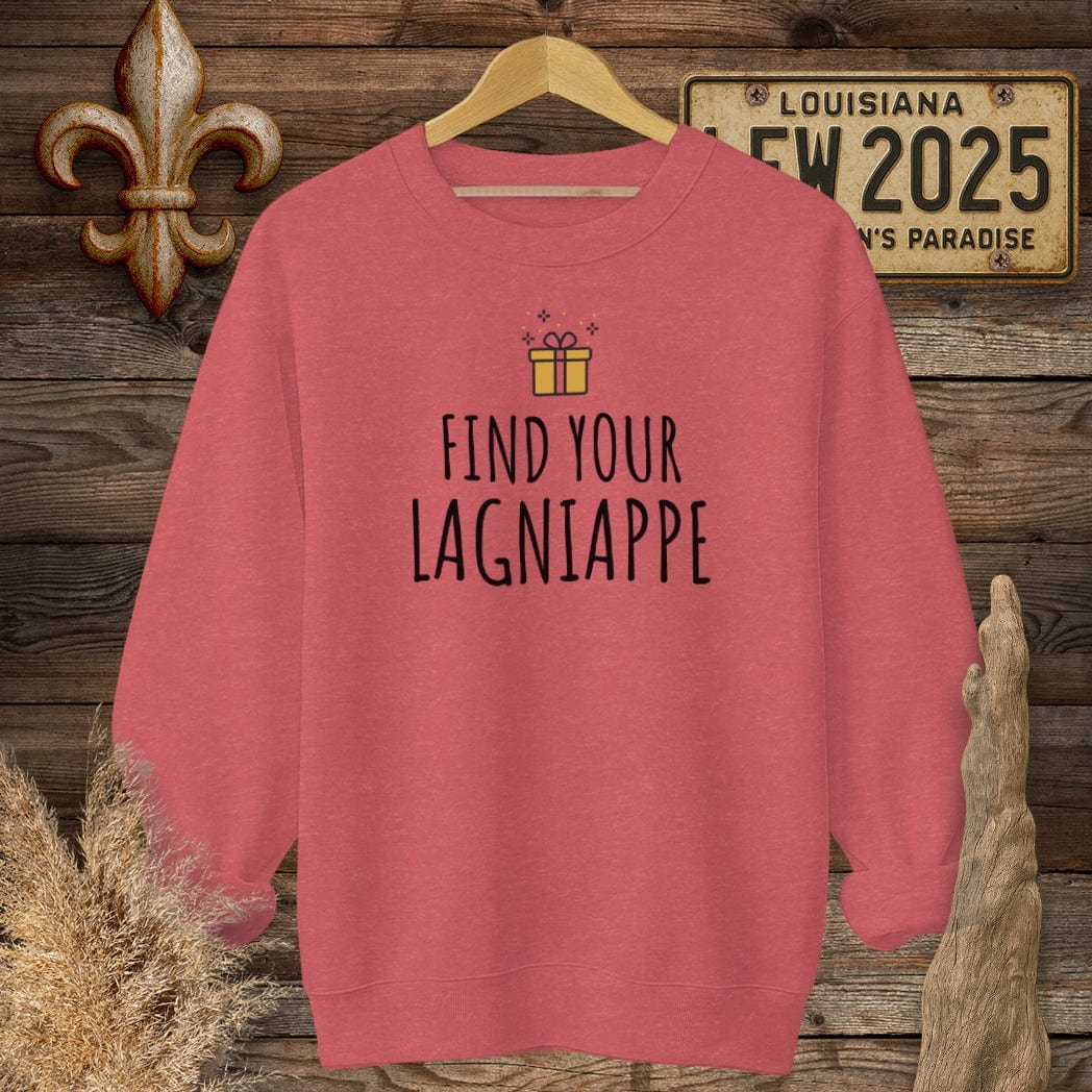 S / Heather Scarlet Red Louisiana Find Your Lagniappe Sweatshirt by Laissez Faire Wear