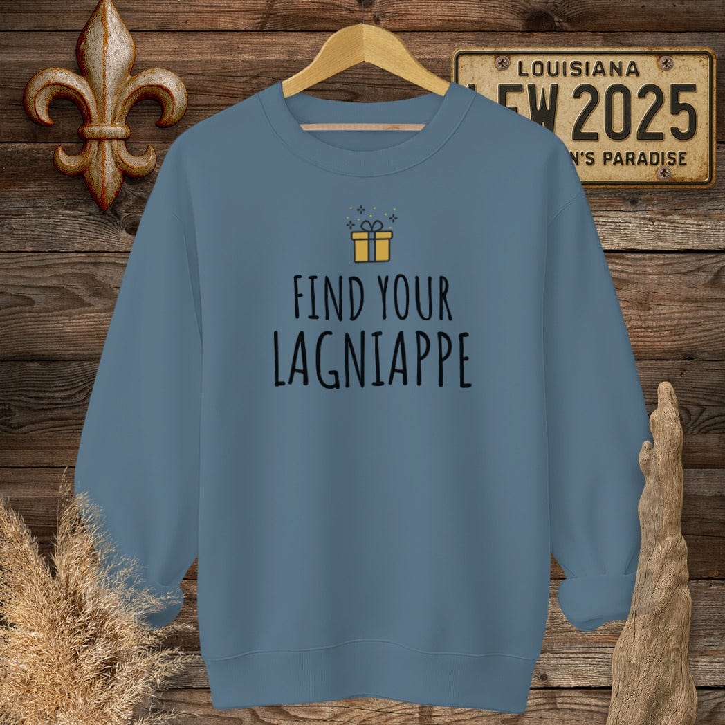 S / Indigo Blue Louisiana Find Your Lagniappe Sweatshirt by Laissez Faire Wear