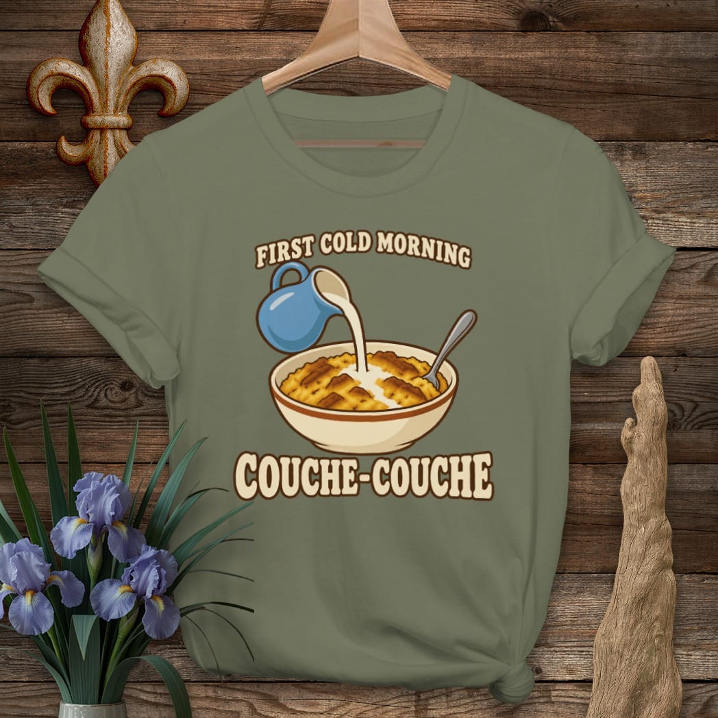 S / Military Green Louisiana First Cold Morning T-Shirt by Laissez Faire Wear