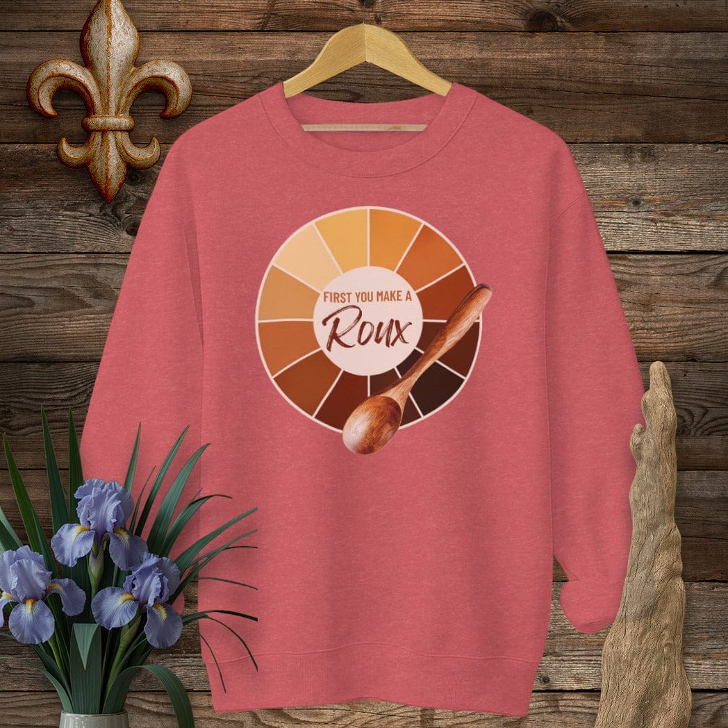 S / Heather Scarlet Red Louisiana First You Make A Roux Sweatshirt by Laissez Faire Wear