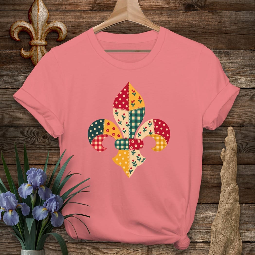 S / Coral Silk Louisiana Fleur Calico T-Shirt by Laissez Faire Wear