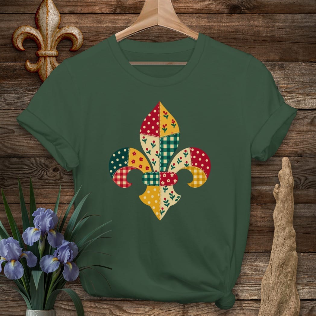 S / Forest Green Louisiana Fleur Calico T-Shirt by Laissez Faire Wear