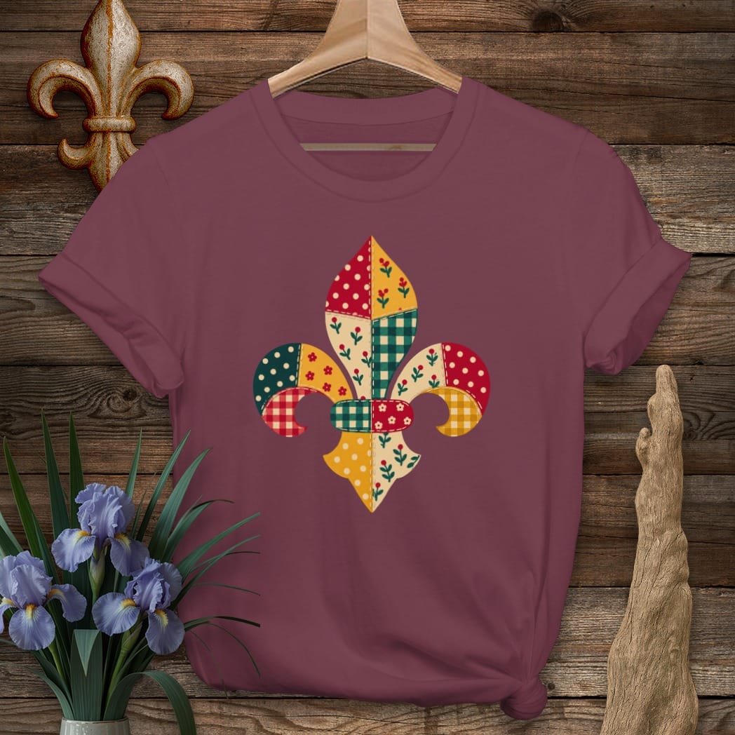 S / Maroon Louisiana Fleur Calico T-Shirt by Laissez Faire Wear