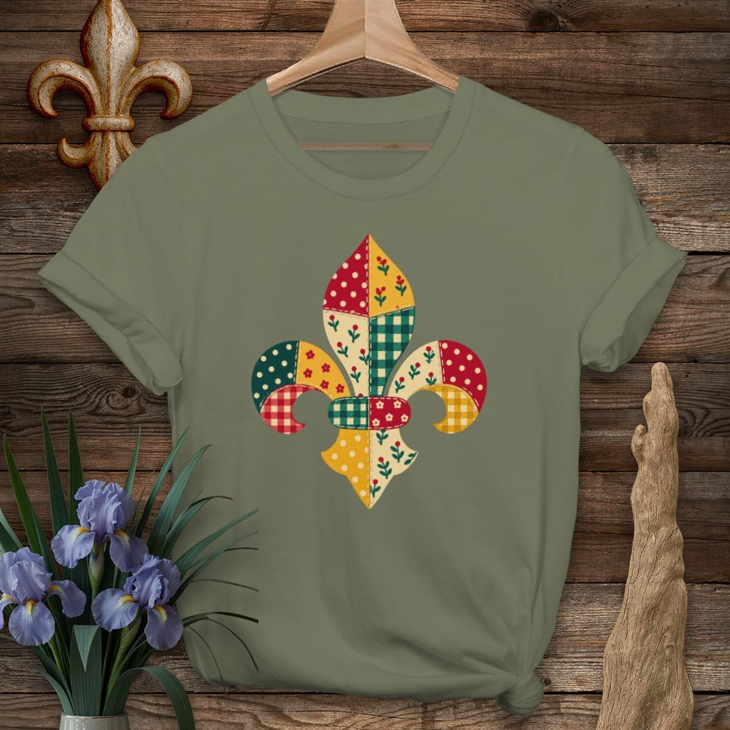 S / Military Green Louisiana Fleur Calico T-Shirt by Laissez Faire Wear