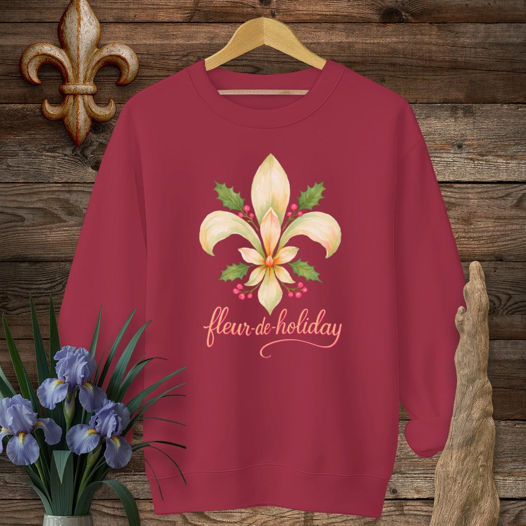 S / Cardinal Red Louisiana Fleur de Holiday Sweatshirt by Laissez Faire Wear
