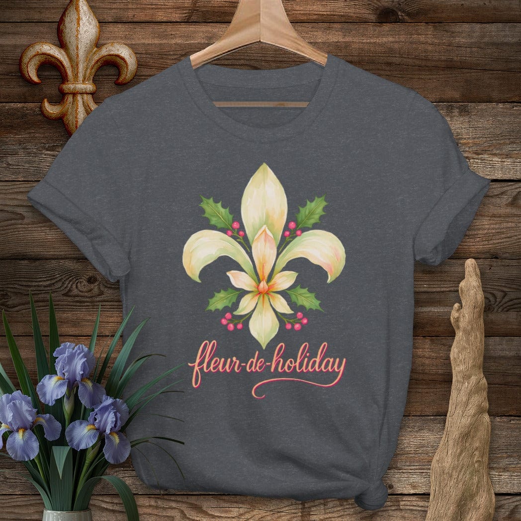 S / Dark Heather Grey Louisiana Fleur de Holiday T-Shirt by Laissez Faire Wear
