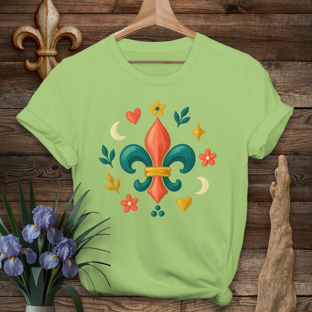S / Lime Louisiana Fleur Folk Ring T-Shirt by Laissez Faire Wear