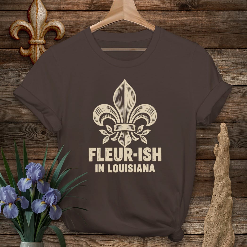 S / Dark Chocolate Louisiana Fleur-ish Block Cut T-Shirt by Laissez Faire Wear