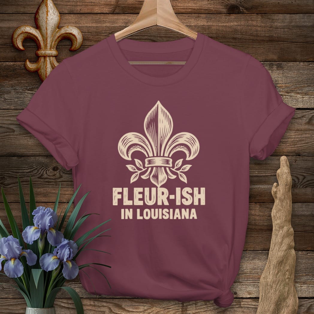 S / Maroon Louisiana Fleur-ish Block Cut T-Shirt by Laissez Faire Wear