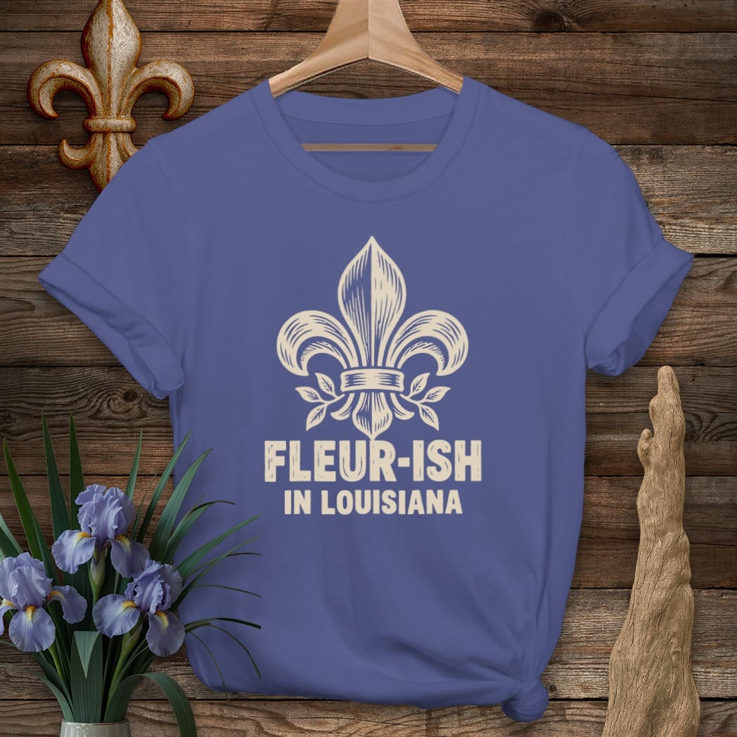 S / Metro Blue Louisiana Fleur-ish Block Cut T-Shirt by Laissez Faire Wear